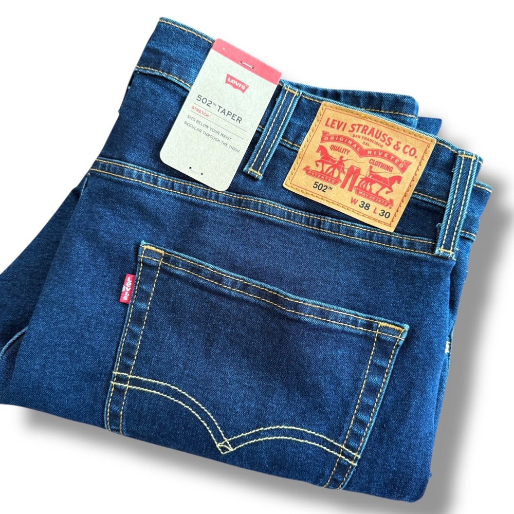 Levi Strauss Co 502 Taper Stretch Dark Wash Mens Jeans‎ W38 L30